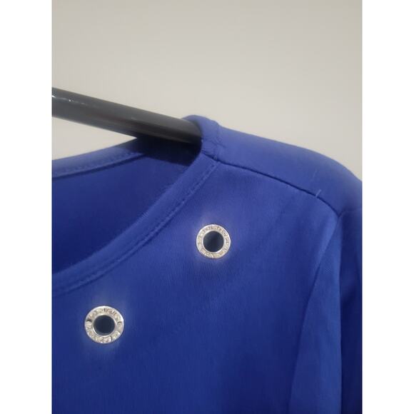 Quacker Factory Large Light Navy Gromet Detail Elbow Sleeve Top A684991 NWOT - Picture 4 of 11